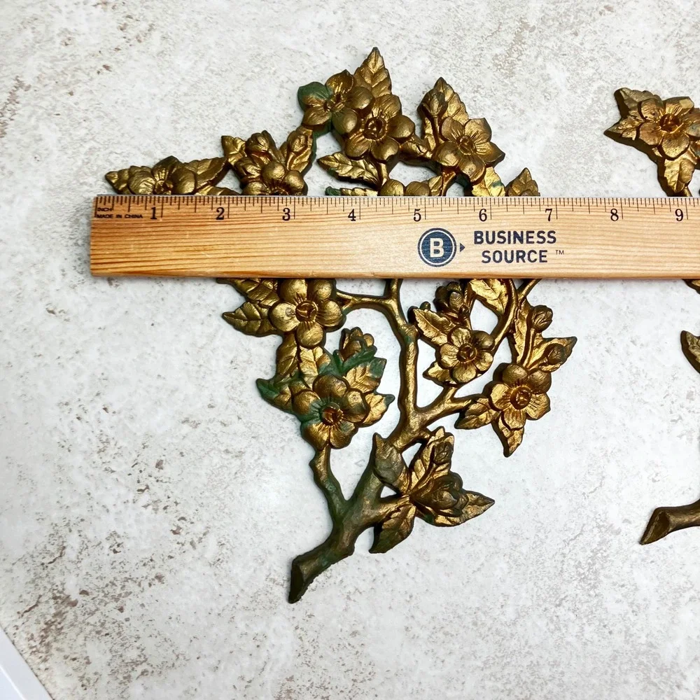 Burwood Wall Plaques 2795-2A 2B 10in Gold Vintage Dogwood Flower Set 2